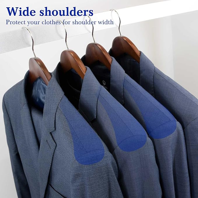 Wooden Hangers with Wide Shoulder Design,Suit Hangers with Non Slip Pants Bar, Smooth Finish for Heavy Clothes,Sweater Coat Hanger for Closet (Mahogany,6 Pack)