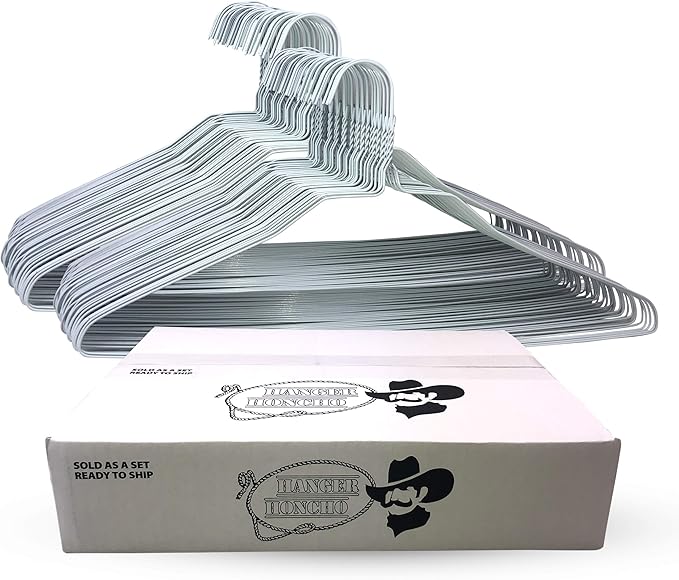 Wire Metal Clothes Hangers 100 Pack for Standard Size Shirts, Pants, Skirts, Space Saving, Non Slip,18 Inch 14.5 Gauge Ultra Thin Standard Dry Cleaner Coated Steel (100, White)