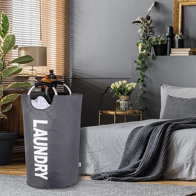 Large Laundry Basket Collapsible，Freestanding Clothes Hamper Bag with Handles – Tall Folding Dirty Laundry Bin，Sturdy Laundry Sorter for College Dorm，Laundry Room – 130L (Dark Grey)