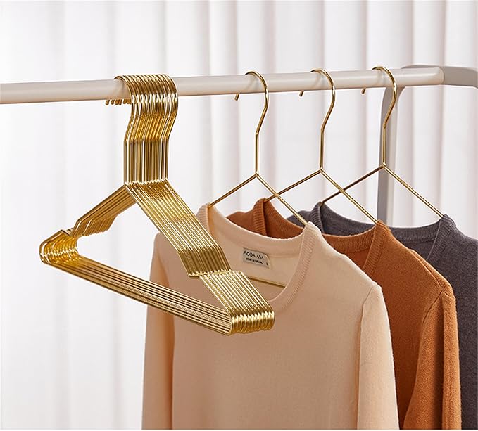 17 Inch Metal Clothes Hanger, 4.0mm Heavy Duty Shirt Blouse Hanger for Coat Suit Bridal Boutique, Space Saving Slim Wire Hanger for Camisole Trousers Wedding Dress（Gold 36pack）
