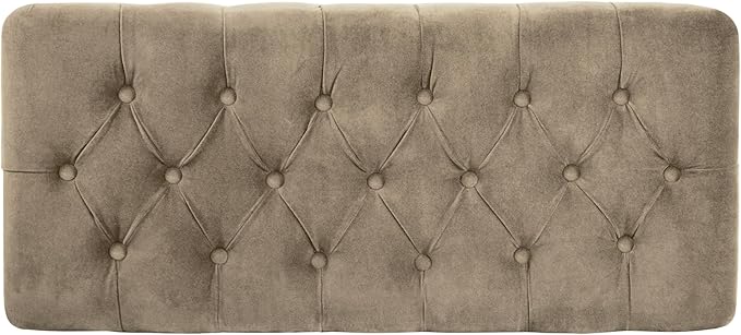 Homepop Home Decor | Tufted Ainsley Button Storage Ottoman Bench with Hinged Lid | Ottoman Bench with Storage for Living Room & Bedroom,Fawn Velvet
