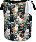 Cat Flowers Laundry Basket Storage Bin Foldable Laundry Hamper Clothes Storage Bucket Organizer 19.6x15.7 Inch For Laundry Room/Bedroom/Bathroom