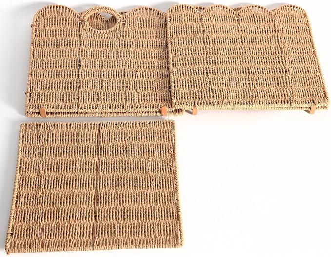 Scalloped Wicker Storage Cubes Basket, 12”x12“ Heavy Duty Paper rope/Hyacinth/Seagrass Baskets for Shelves, Foldable Natural Boho Square Bins (Paper Rope, 12 x 12 x 12in, 4-Pack)