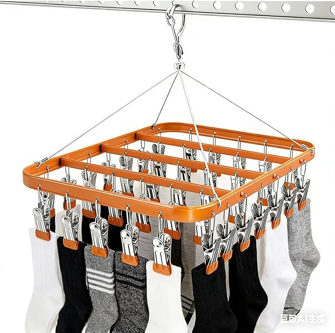 Clothes Drying Racks Clip Hangers Metal with 36 Clips Windproof Hook Underwear Hanger Foldable Laundry Clip for Socks Bras (Gold)