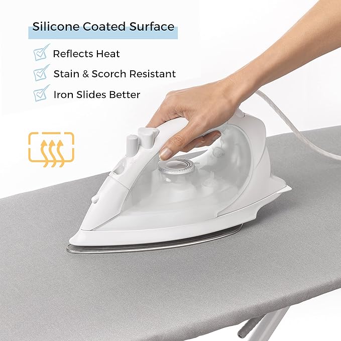SAVUK Ironing Board Cover and Pad Standard Size Silicone Coated 4 Layers 18"x53" inch Extra Heavy Duty Thick Padding, Heat Reflective, Non Stick Scorch and Stain Resistant (Silver, 18" X 53")