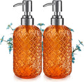 14 Oz Refillable Glass Soap Dispenser with Rust Proof Stainless Steel Pump, for Dispense Hand soap, Body wash, Lotion 2pack (Orange)