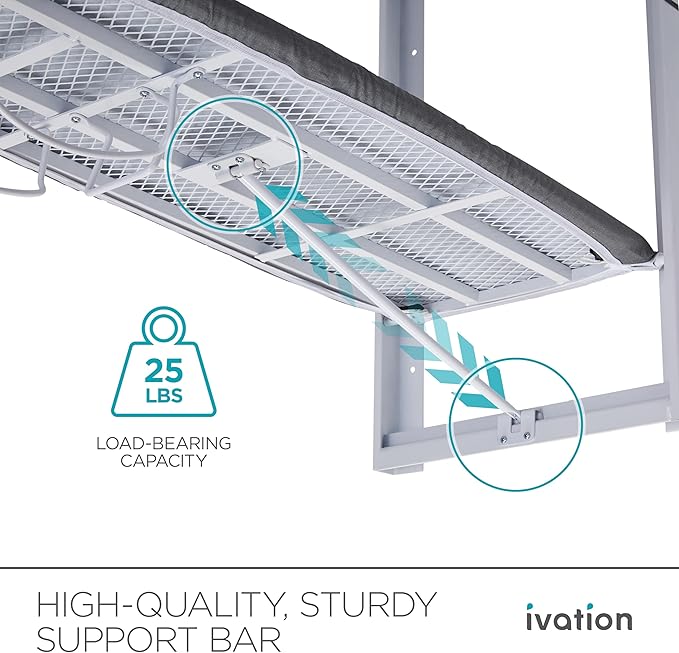 Ivation Wall-Mounted Ironing Board | Foldable 36.2” x 12.2” Ironing Station for Home, Apartment & Small Spaces | Sturdy Folding Board, Easy-Release Lever, Removable Cotton Cover & Mounting Hardware