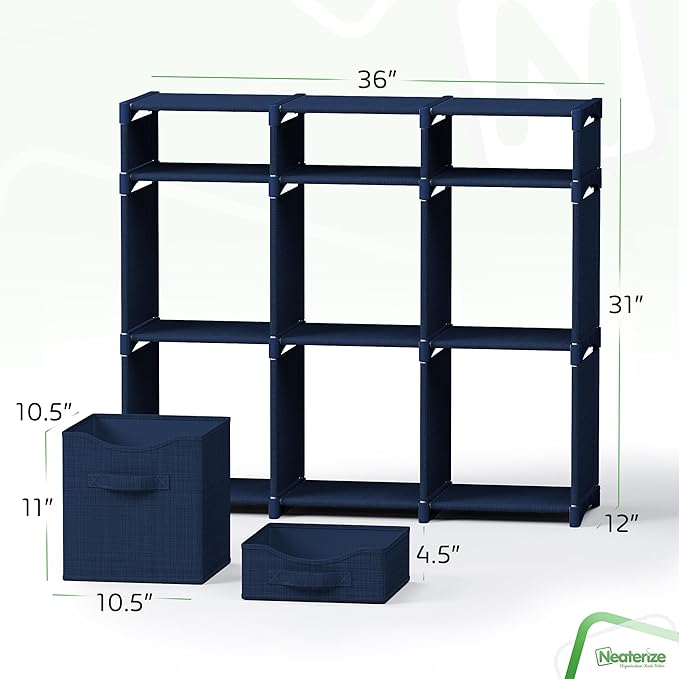 9 Cube Storage Organizer With Bins Included - Closet Storage With 9 Storage Bins - Easy To Assemble Storage Unit With Drawers - Closet Organization For Clothes, Bedroom, Nursery, & Toys (Navy)