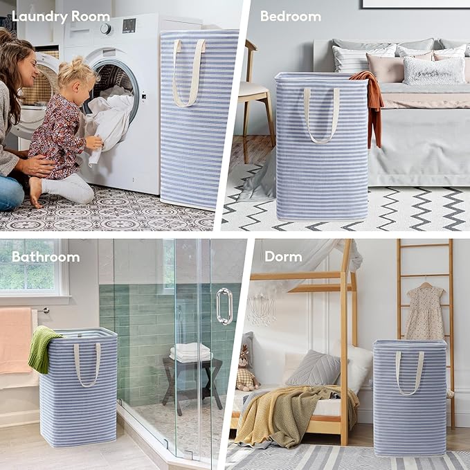Lifewit 1 Pack Laundry Hamper Large Collapsible Laundry Baskets, Freestanding Waterproof Clothes Hamper with Easy Carry Handles in Laundry Room Bedroom Bathroom College Dorm, Blue, 80L