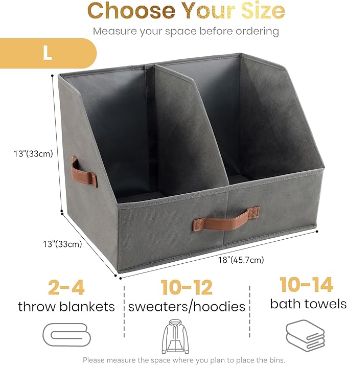 Trapezoid Storage Bin - EXTRA LOAD & HEIGHT FOR DEEP Closet Organizers And Storage W/ Handles & Adjustable Dividers, Collapsible Storage Bins For Clothes Storage & Shelf Organizer (2pcs, L, Dark Gray)