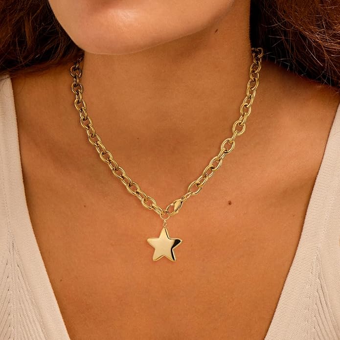 Chunky Gold Necklace for Women Gold Evil Eye Cowboy Pendant Necklace Dainty Paperclip Chain Vintage Luck Amulet Choker Necklaces Celestial Jewelry Gift