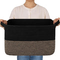 OIAHOMY Woven Storage Basket for Shelves, Rectangle Cotton Rope Baskets for Organizing, 16 x 12 x 10 in, Storage Bins for Dog Toys,Towel,Books,Gift,Black and Brown