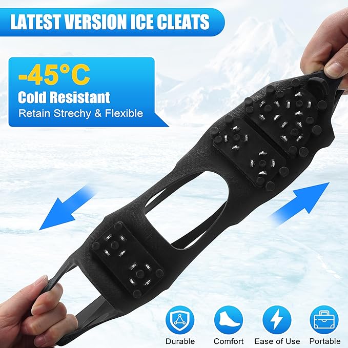 Ice Snow Cleats for Shoes and Boots Non Slip Crampons Ice Shoes Grippers 28 Studs Walk Traction Cleats for Women Men with Adjustable Straps for Hiking Walking Ice Fishing