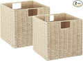 Vagusicc Wicker Storage Basket, Set of 2 Hand-Woven Paper Rope Wicker Baskets, Foldable Cube Storage Bins, Beige Storage Basket, Square Baskets for Organizing Shelves & Decor, Beige(13″×13″×13″)