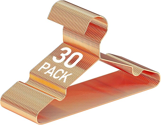 30 Pack 11.8” Rose Gold Kids Baby Metal Hangers with Notches for Toddler Clothes, Shirt, Children Coats, Infant Dress, Pants, 0.12" Thick Space Saving, Heavy Duty
