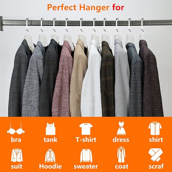 DEDU Suit Hangers for Men 10 Pack, Sweater Hangers No Shoulder Bump Non Slip Width 17.7", Plastic Clothes Hangers Ivory White with Metal Hook