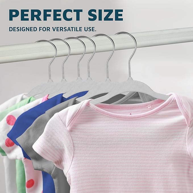 White Velvet Kids Hangers 20 Pack, 10.83" Non-Slip Baby & Toddler Hangers for Clothes, Space-Saving Slim ABS Plastic with 360° Swivel Hook & Notched Shoulders, Up to 10 lb Capacity