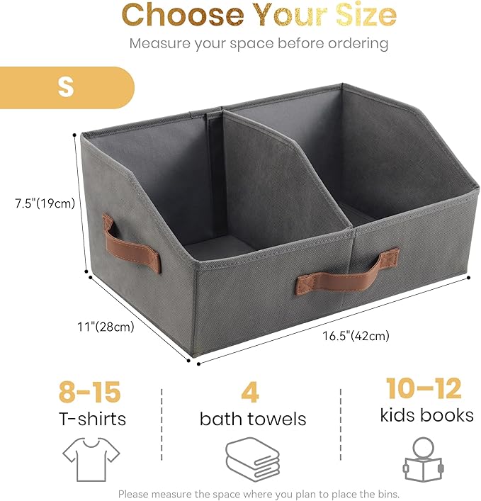 Trapezoid Storage Bin - UPGRADED Closet Organizers And Storage W/ Leather Handles & Adjustable Dividers, Fabric Collapsible Storage Bins For Clothes Storage & Shelf Organizer (6pcs, Small, Dark Gray)