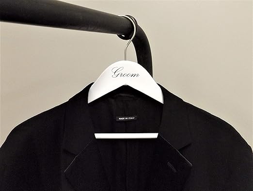NAHANCO G20117WB Bridal Hanger, White Wood Suit Hanger with Black Imprint (Groom), 17” (1 Piece)