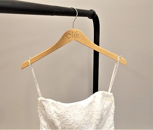 NAHANCO MRSMRS20017ENG Same Sex, LGBT, Gay Pride Hanger Set, Natural Wood Hangers Engraved with (Mrs. and Mrs.), 17” (2-Piece Set)