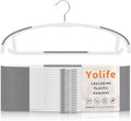 Yolife Plastic Clothes Hangers 10 Pack with Non-Slip Pads, 17.5" L × 8.3" H Heavy Duty Hanger with 360° Swivel Metal Hook, Slim Space Saving Hangers for Closet Organizer, White & Gray