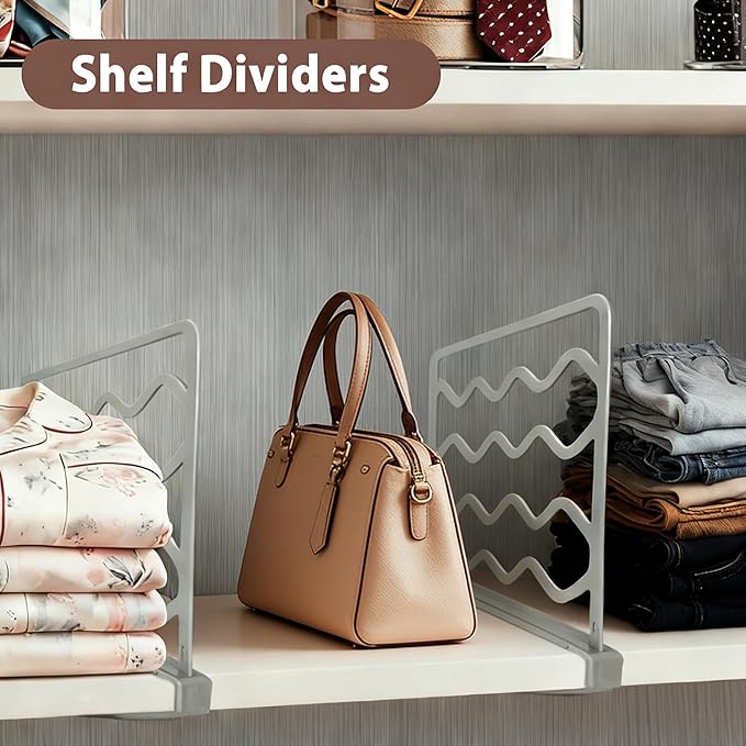 2-Pack Closet Shelf Dividers, PP Plastic Shelf Organizers for Closet Organization, Sturdy Dividers for Clothes, Purses and Shelves in Bedroom, Pantry & Kitchen (Gray 2-PCS)