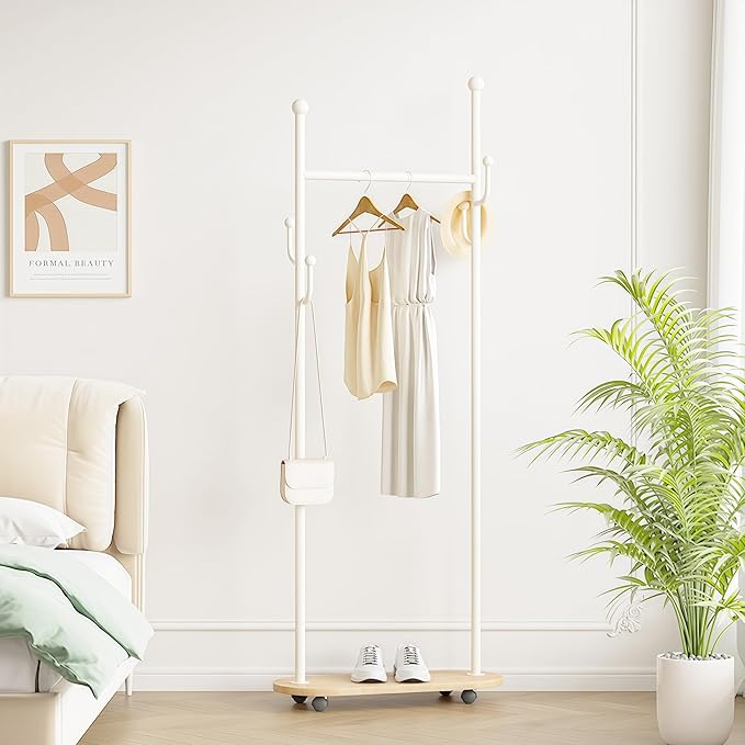 Cactus shaped Freestanding Metal Coat Rack Stand Modern Organizer for Scarf Jacket Hat Bags Ideal for Home Entryway Bedroom Corner Stable and Moveable (White)
