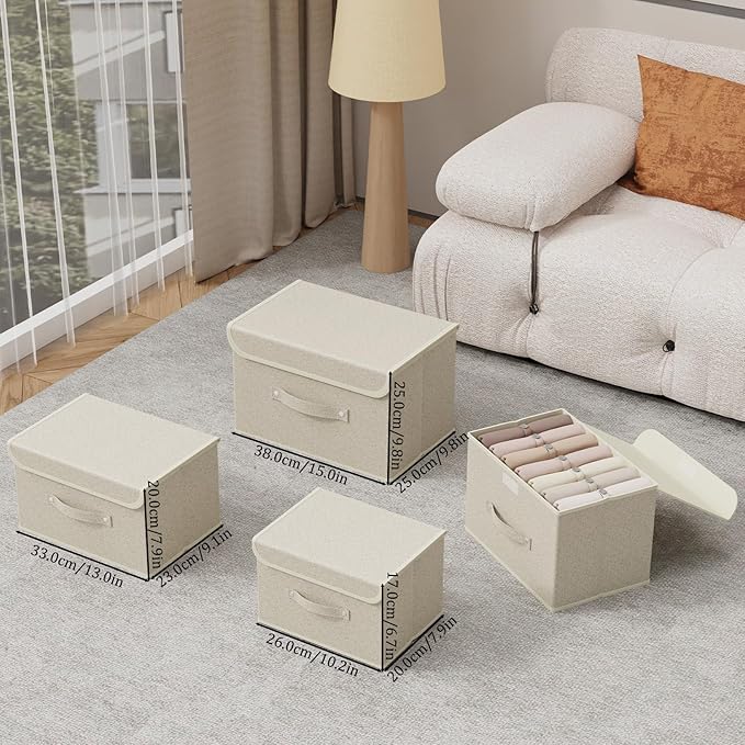 Fabric Storage Bins Cube Organizers with Flip-Top Lid and Handles,Storage Boxes for Organizing Home,Office,and Closet,Grey and Beige,5 Pack 15 x 9.8 x 9.8 in