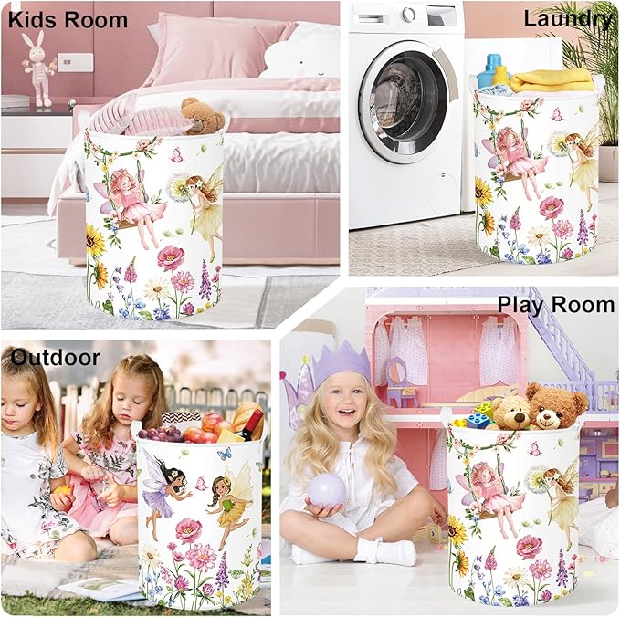 Fantasy Princess Laundry Hamper Colorful Large Storage Basket Collapsible Parents Organizer Kids Toy Clothes Bins for Bedroom, Bathroom, Fairy, 63L