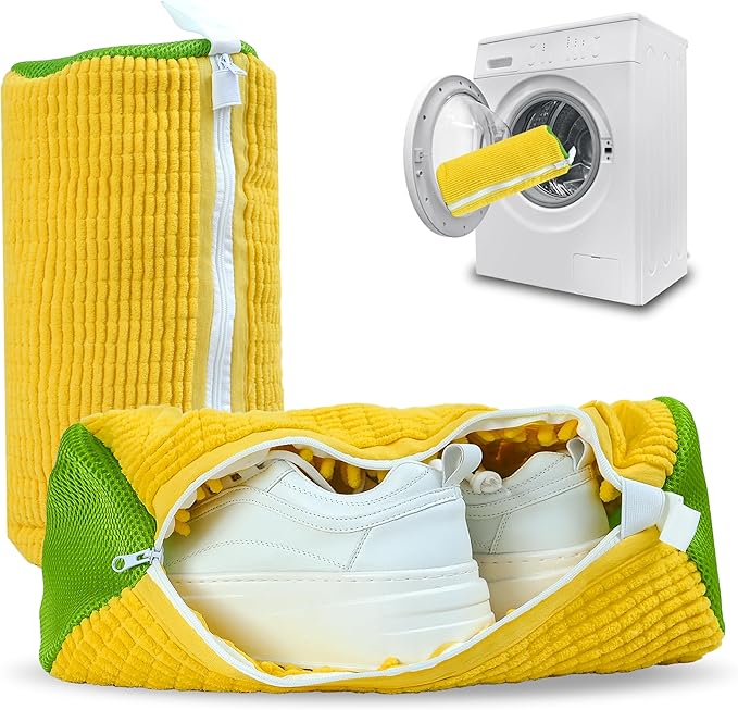 Shoe Washing Machine Bag, Laundry Shoe Bag for Washer and Dryer,2Pcs Reusable Shoe Bag for Washing Machine Fit Most Shoes Types (Yellow 2 pcs)
