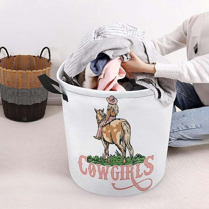 Western Laundry Basket Cowgirl Hamper Clothes Toy Storage Bin for Bedroom Bathroom Pink Western Decor