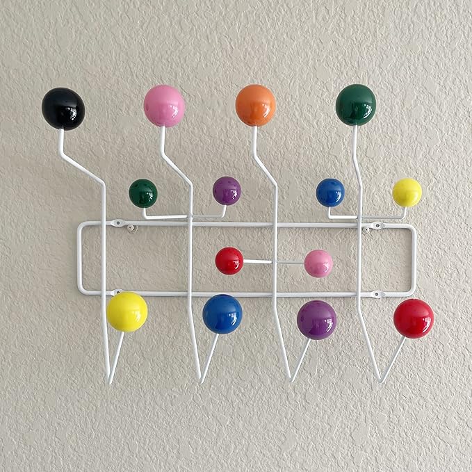 Mid-Century Pop Wood Ball Metal Coat Rack, Multi Color
