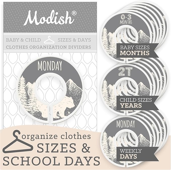 Days of the Week School Clothes Organizer, Weekly Monday through Friday Kids Closet Organization, Girl Boy Neutral Gray Tan Woodland Animal Outdoor Mountain Forest Safari Explorer Décor