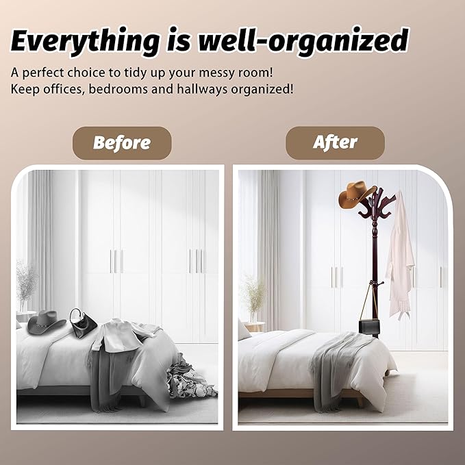 Solid Wood Coat Rack Freestanding with 14 Hooks Bird Shaped,71'' Adjustable Heights Sturdy Coat Racks Tree for Coats Hats Bags,Vintage Wood Coat Tree Hanger Stand for Living Room,Entryway,Office