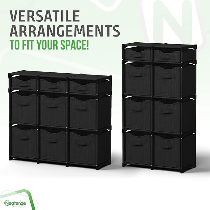 9 Cube Storage Organizer With Bins Included - Closet Storage With 9 Storage Bins - Easy To Assemble Storage Unit With Drawers - Closet Organization For Clothes, Bedroom, Nursery, & Toys (Black)