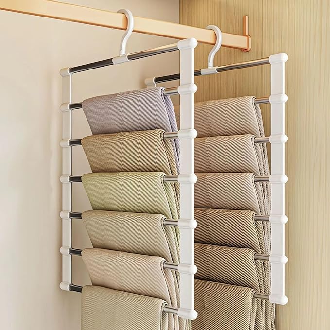 SEVEN LUCKY LIGHT Pants Hangers Space Saving Up to 80%,2 Packs Cloud Ladder Pants Hangers for 12+ Pants Leggings Scarves Ties Dorm Room Essentials Closet Organizers and Storage Hangers for Clothes