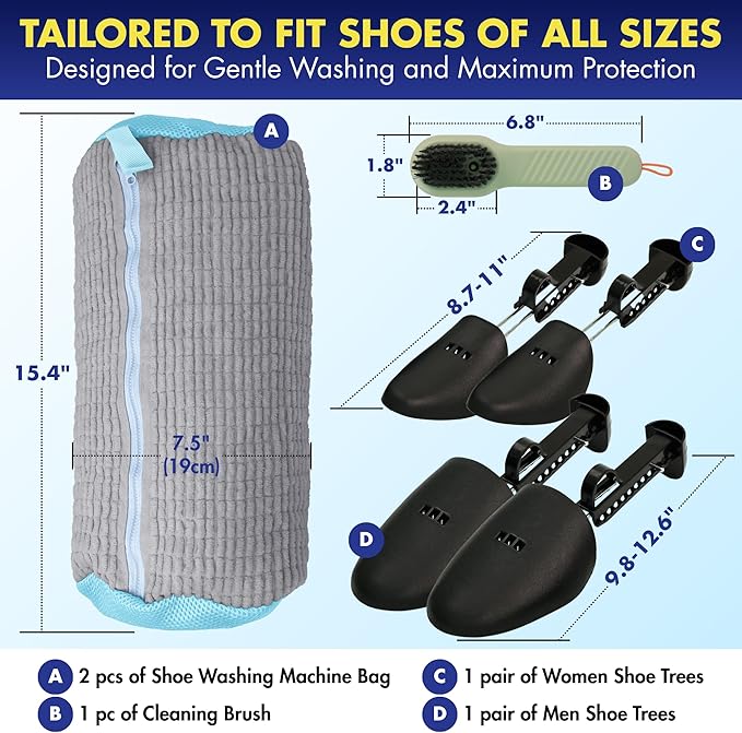 2 Pcs Shoe Washing Machine Bag – 360° Deep Clean, Reusable Laundry Bag for Washer and Dryer–Sneaker Cleaner Bag (Gray)