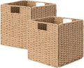StorageWorks 11 inch Wicker Baskets, Handwoven Storage Cubes with Handles, Foldable Paper Rope Basket for Organizing, Natural, 2 Pack