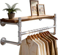 WEBI Wall Mounted Clothes Rack with Shelf,30" Industrial Pipe Clothing Rack with Shelf with Hanging Rod,Heavy Duty Iron Garment Rack Bar,Retail Display Clothes Rod for Laundry Room,Closet,Silver