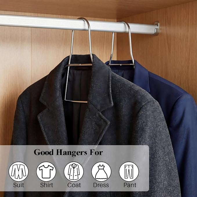 Leinuosen 12 Pack 17 Inch Heavy Duty Metal Anti-theft Hanger Stainless Steel Wire Security Clothes Hangers for Suits, Coats, Jackets, Anti-theft Security Chrome Hangers for Hotel, Gyms, Retail and RVs