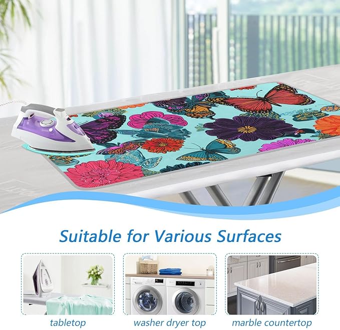Ironing Mat Pad for Table Portable Travel Iron Blanket Ironing Board Covers Pressing Mat Heat Press Pads 27.6x47.2 Inches Butterfly Flowers Blue30