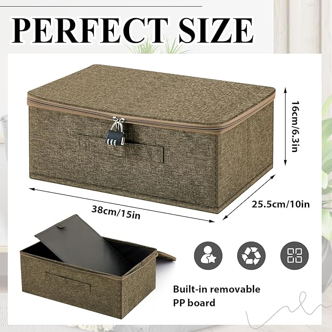 Discreet Lockable Toy Bag Storage Organizer Toy Bag Storage Bins Case with Zipper Lid for Women and Men Clothes Container(Coffee,15 x 10 x 6.3 Inch)