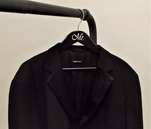 NAHANCO MRMR20217WB Same Sex, Gay Pride Hanger Set, Black Wood Hangers with Silver Imprint (Mr. and Mr.), 17” (2-Piece Set)