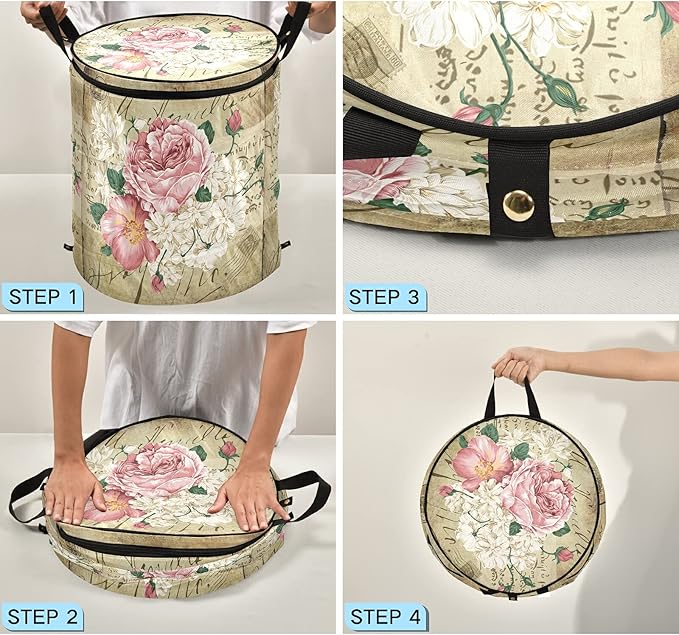 ALAZA 50 L Pop-up Laundry Hamper, Vintage Shabby Chic Pink Rose Floral Freestanding Collapsible Large Clothes Basket for Clothes Toys