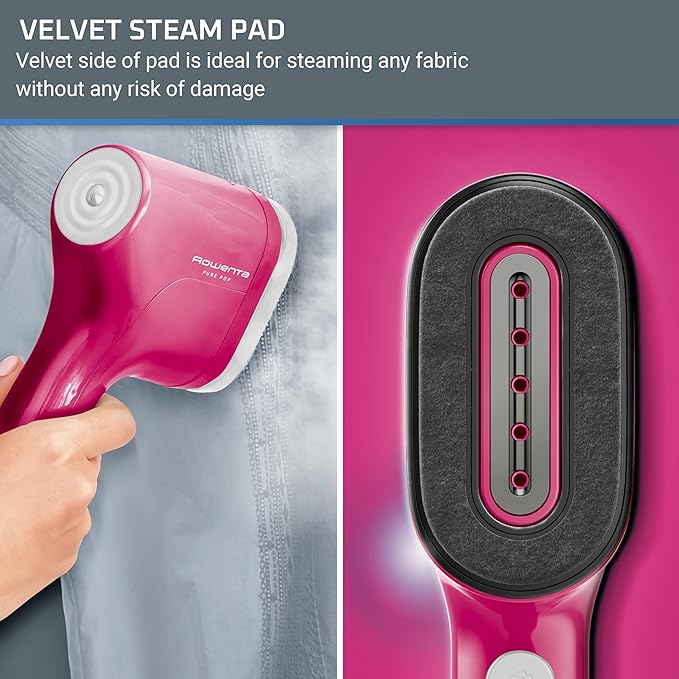 Rowenta, Steamer for Clothes, PurePop Handheld Steamer, 1.5Lbs, 15 Second Heatup, 2.3 Oz Capacity, 1150 Watts, Ironing, Pink Clothes Steamer, Vacation Essentials, Travel Must Have, DR2023
