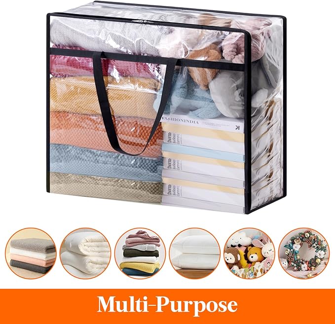 Lifewit 110L Large Clear Clothes Storage Bags, 2 Pack Plastic Vinyl Foldable Moving Bags with Zipper, Closet Organizers and Storage Containers for Blanket, Bedding, Duvet, Pillow, Comforter