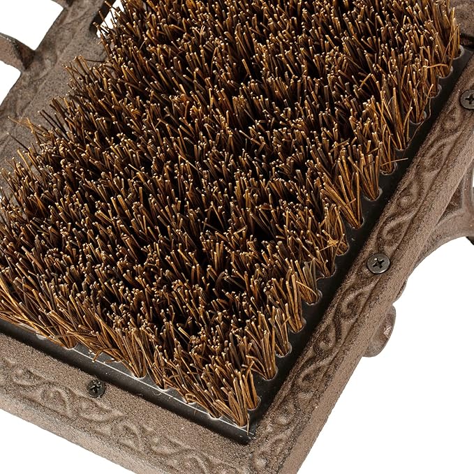 MyGift Boot Brush Scraper Outdoor, Heavy Duty Cast Iron Shoe Scraper Mat, Boot Dirt Cleaner Brush, Vintage Rustic Black Angled, Dark Brown