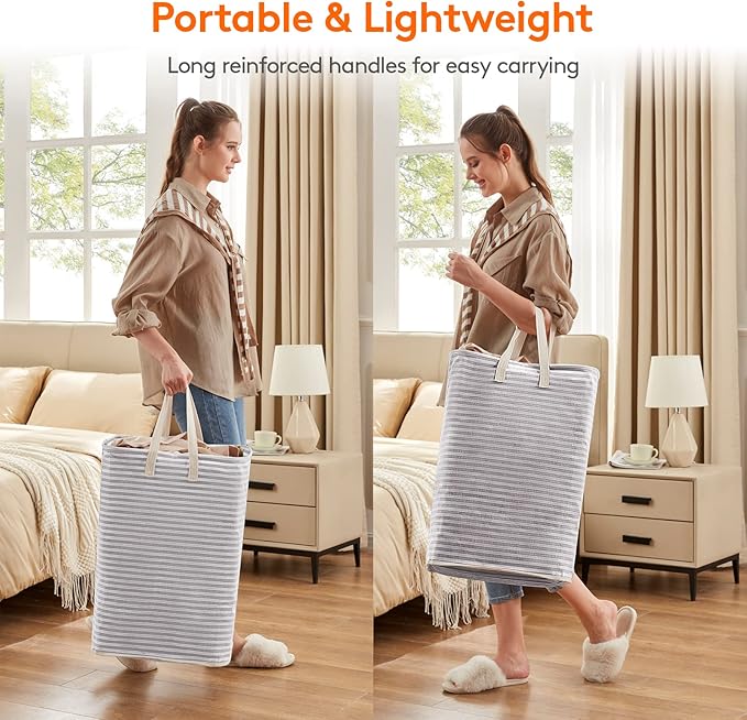 Lifewit 2 Pack Laundry Basket 80L Each - Collapsible Clothes Hamper with Reinforced Handles - Freestanding Waterproof Design for Bedroom and Laundry Room - Grey 160L Total