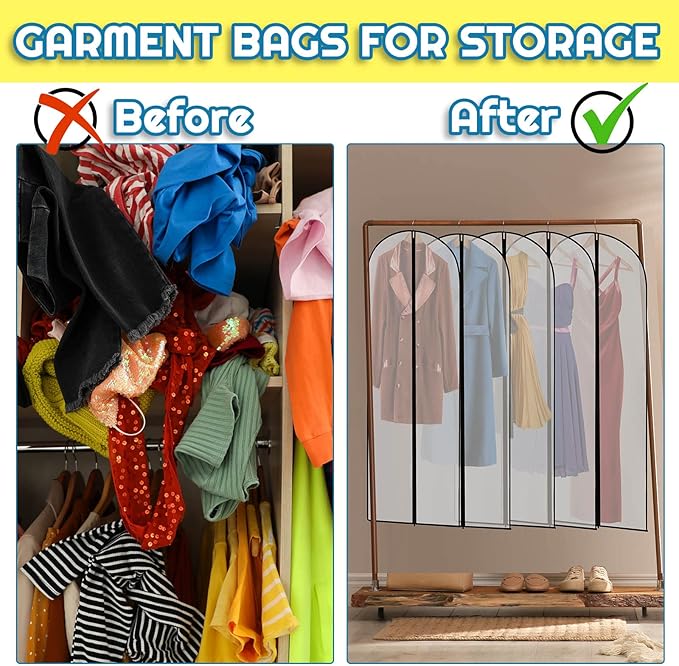 Amylove 40 Pcs 24 x 60 Inch Garment Bags for Hanging Clothes, Dress, Gown, Coat & Suit Storage Bags with Zipper - Dustproof Cover for Closet Clothes Storage Travel (White Black)