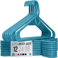 NEATERIZE Ultra Heavy Duty Plastic Clothes Hangers - Blue - Durable Coat, Suit and Clothes Hanger. Perchas De Ropa (12 Pack - Blue)